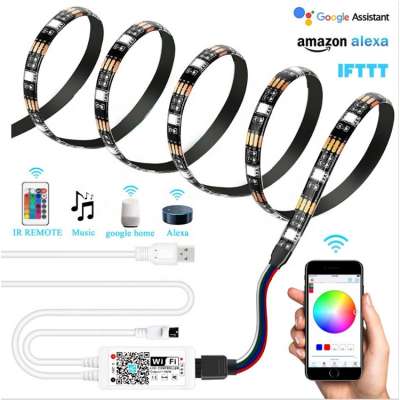 5V USB TV LED Backlight RGB LED Light Strip with IR 24 keys Remote Controller compatible with Alexa WIFI Google Voic